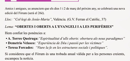 26è Fòrum Cristianisme i Món d’Avui